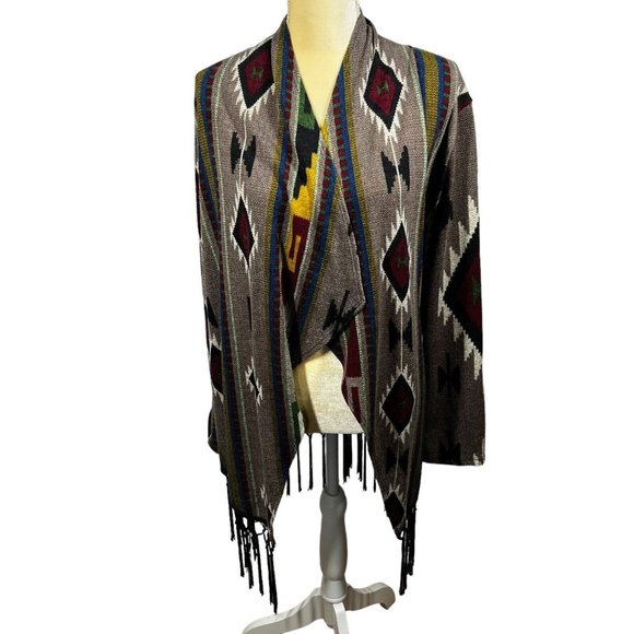 R Rouge Womens Fringe Hem Cardigan 3X Southwestern Aztec Print BOHO USA - Picture 1 of 5